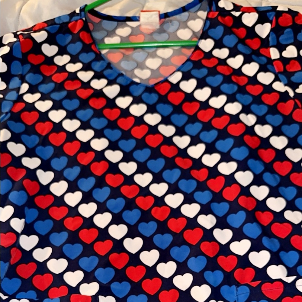 Women’s Dickies Red White and Blue Heart Scrub Top